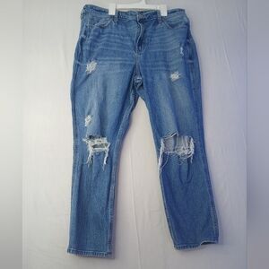 Hollister Blue Distressed Straight‎ Leg Jeans Ultra High Rise Mom Jean